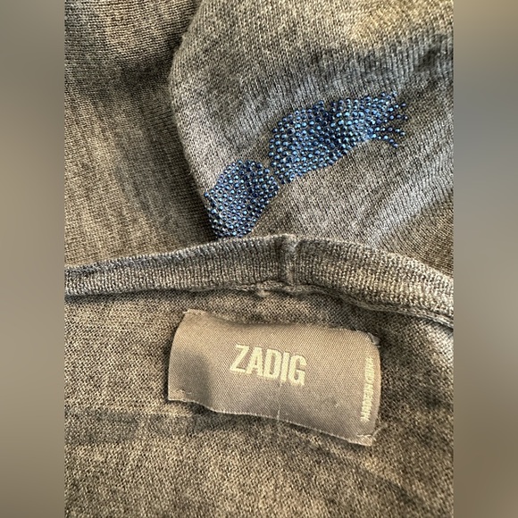 ZADIG & VOLTAIRE 100% Merino Wool Cardigan Sweater Embellished Wings Studded Ana - Picture 11 of 14